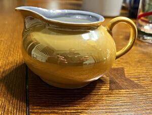 Antique 1920s German Bavaria Porcelain Creamer Yellow Lavender Iridescent LDB Co